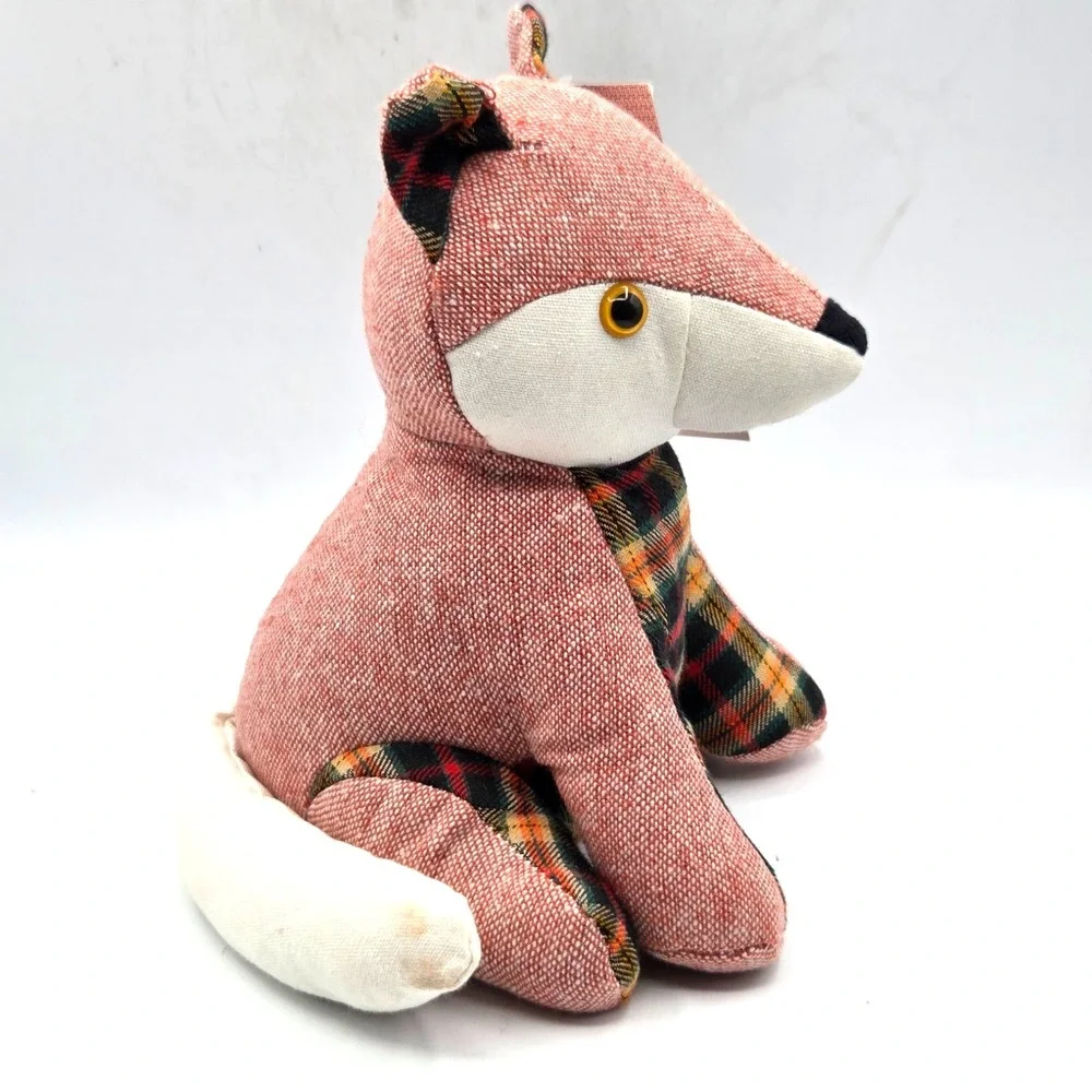 NEW WITH TAGS Fox Doorstop Woodland Critters  Beanbag Red Plad  9.5 inch Country